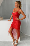 Sparkly Burgundy Sequins Short Homecoming Dress with Fringes