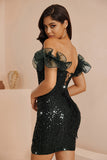 Sparkly Black Corset Ruffled Bodycon Short Cocktail Dress