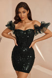 Sparkly Black Corset Ruffled Bodycon Short Cocktail Dress