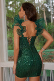 Sparkly Black Corset Ruffled Bodycon Short Cocktail Dress