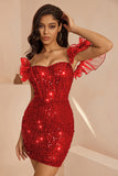 Sparkly Black Corset Ruffled Bodycon Short Cocktail Dress
