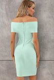 Mint Green Off the Shoulder Sheath Short Satin Cocktail Dress