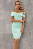 Mint Green Off the Shoulder Sheath Short Satin Cocktail Dress