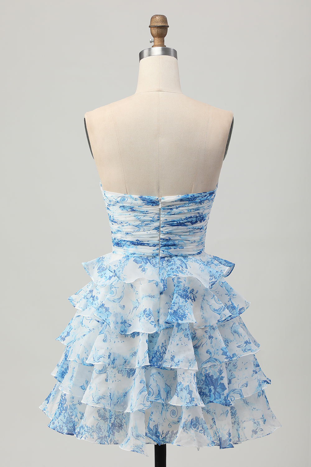 Pink Flower A Line Tiered Ruffled Short Homecoming Dress with Bow