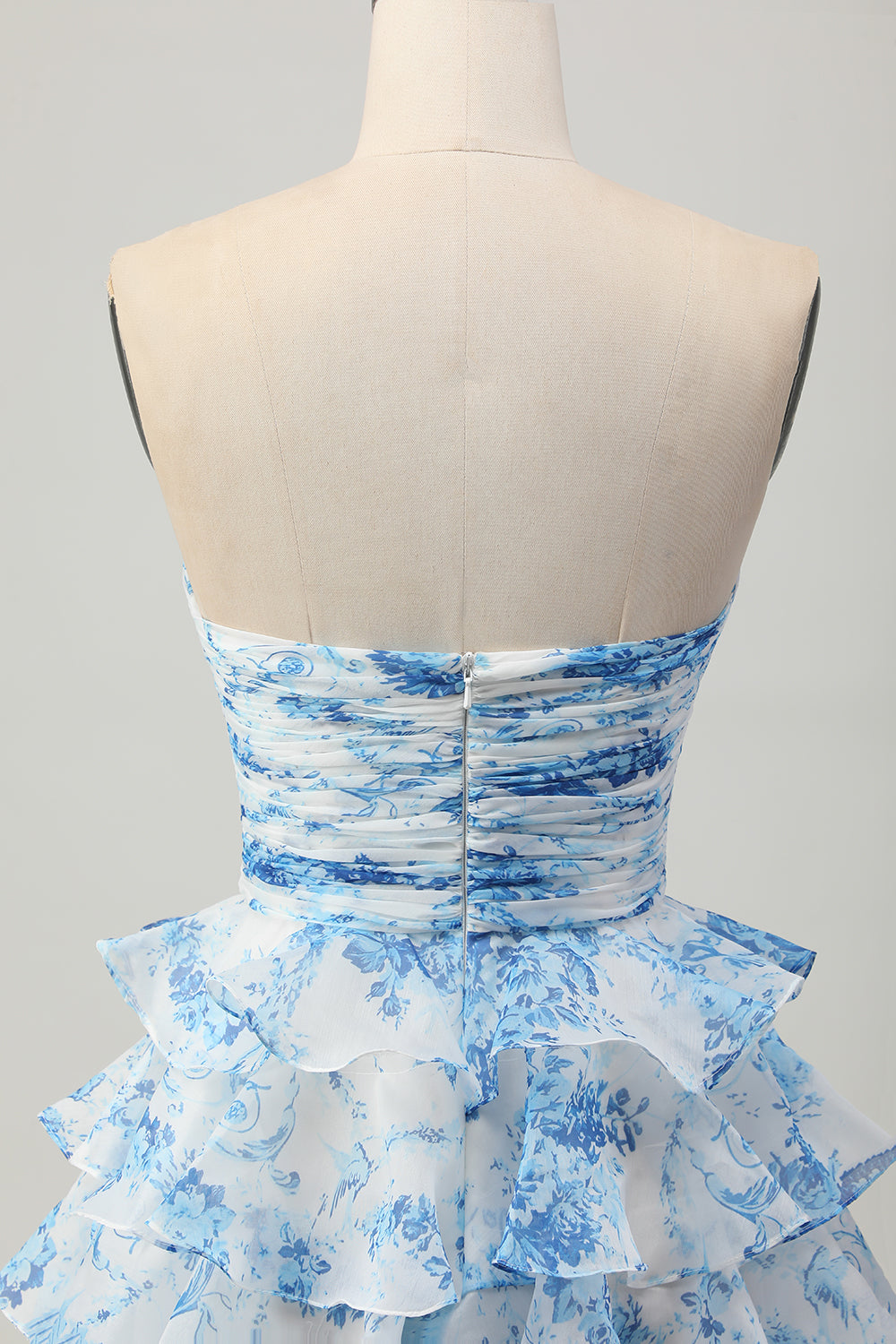 Pink Flower A Line Tiered Ruffled Short Homecoming Dress with Bow