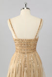 Sparkly Gold Spaghetti Straps Short Homecoming Dress with Beading