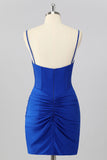 Sparkly Royal Blue Tight Short Corset Homecoming Dress with Beading