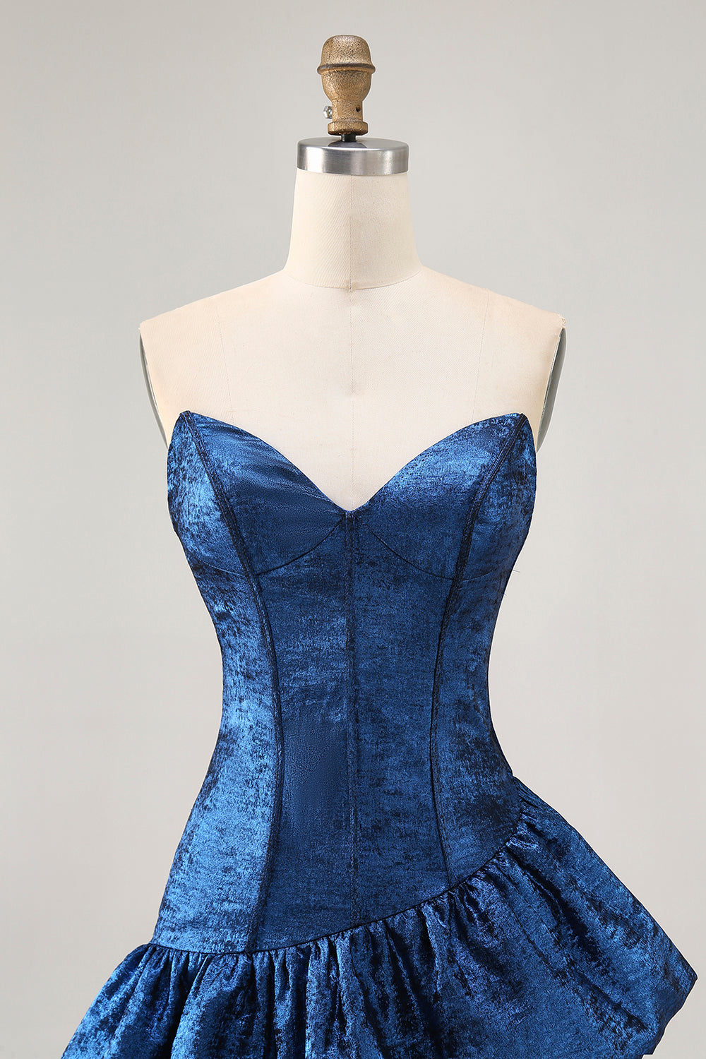 Dark Blue Strapless Metallic Corset Asymmetrical Homecoming Dress