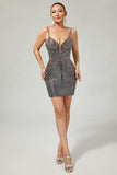 Sparkly Burgundy Tight Short Homecoming Dress with Beading