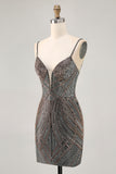 Sparkly Burgundy Tight Short Homecoming Dress with Beading