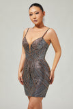 Sparkly Burgundy Tight Short Homecoming Dress with Beading
