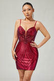 Sparkly Burgundy Tight Short Homecoming Dress with Beading