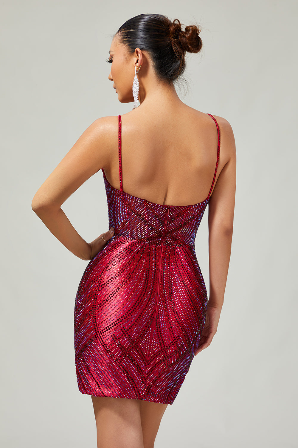 Sparkly Burgundy Tight Short Homecoming Dress with Beading