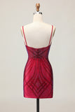 Sparkly Burgundy Tight Short Homecoming Dress with Beading