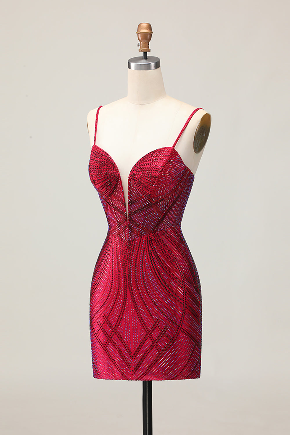Sparkly Burgundy Tight Short Homecoming Dress with Beading