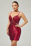 Sparkly Burgundy Tight Short Homecoming Dress with Beading