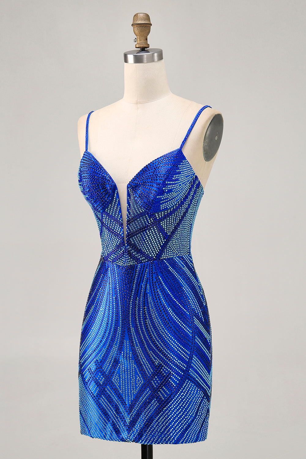 Sparkly Royal Blue Backless Short Tight Homecoming Dress with Beading