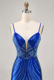 Sparkly Royal Blue Backless Short Tight Homecoming Dress with Beading