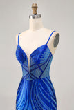 Sparkly Royal Blue Backless Short Tight Homecoming Dress with Beading