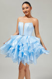 Pink A Line Corset Tiered Short Homecoming Dress with Ruffles