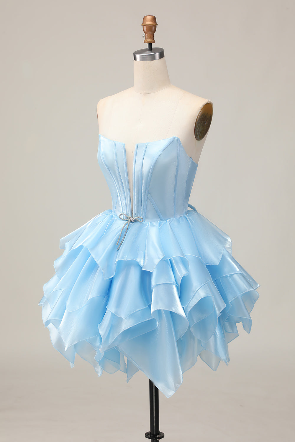 Pink A Line Corset Tiered Short Homecoming Dress with Ruffles