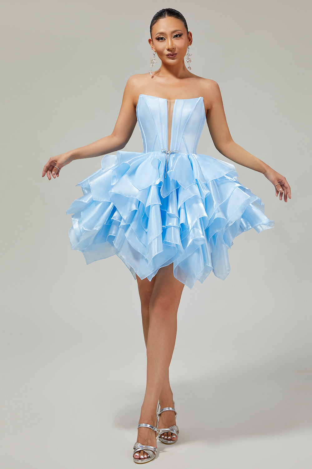 Pink A Line Corset Tiered Short Homecoming Dress with Ruffles