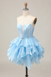 Pink A Line Corset Tiered Short Homecoming Dress with Ruffles