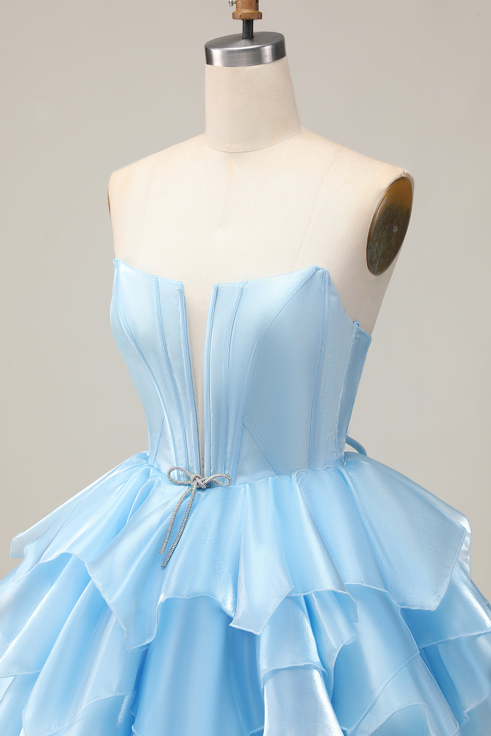 Zapakasa Women Blue Corset Short Tiered Homecoming Dress with Ruffles A Line Strapless Lace Up Back Cocktail Dress with Bow Zapakasa Women Blue Corset Short Tiered Homecoming Dress with Ruffles A Line Strapless Lace Up Back Cocktail Dress with Bow