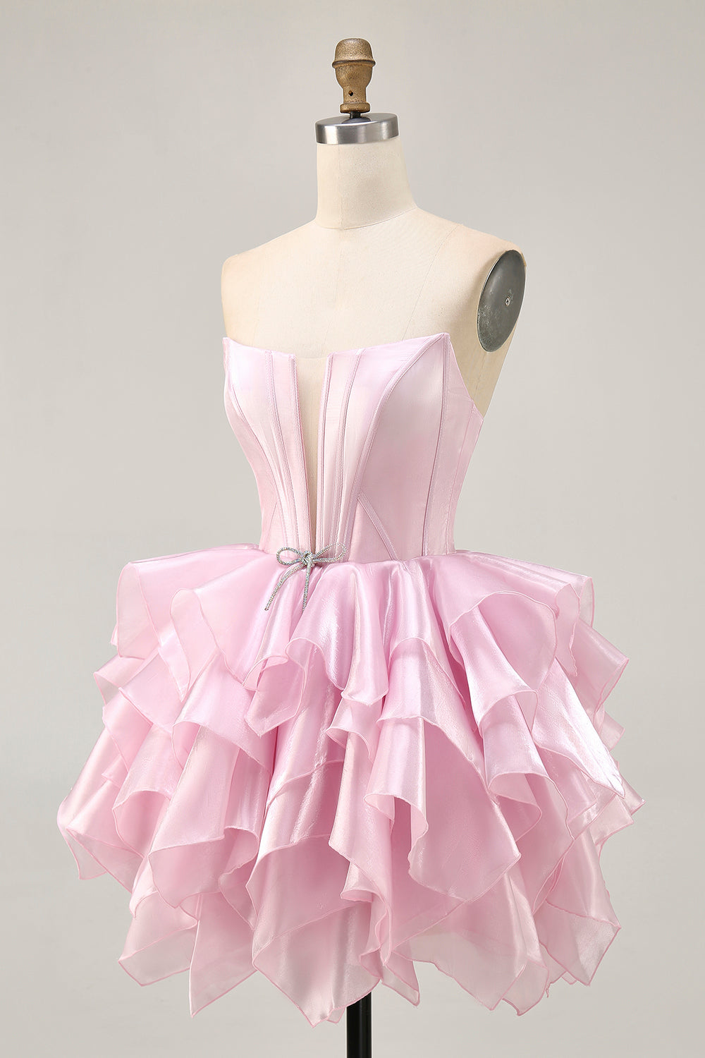 Pink A Line Corset Tiered Short Homecoming Dress with Ruffles
