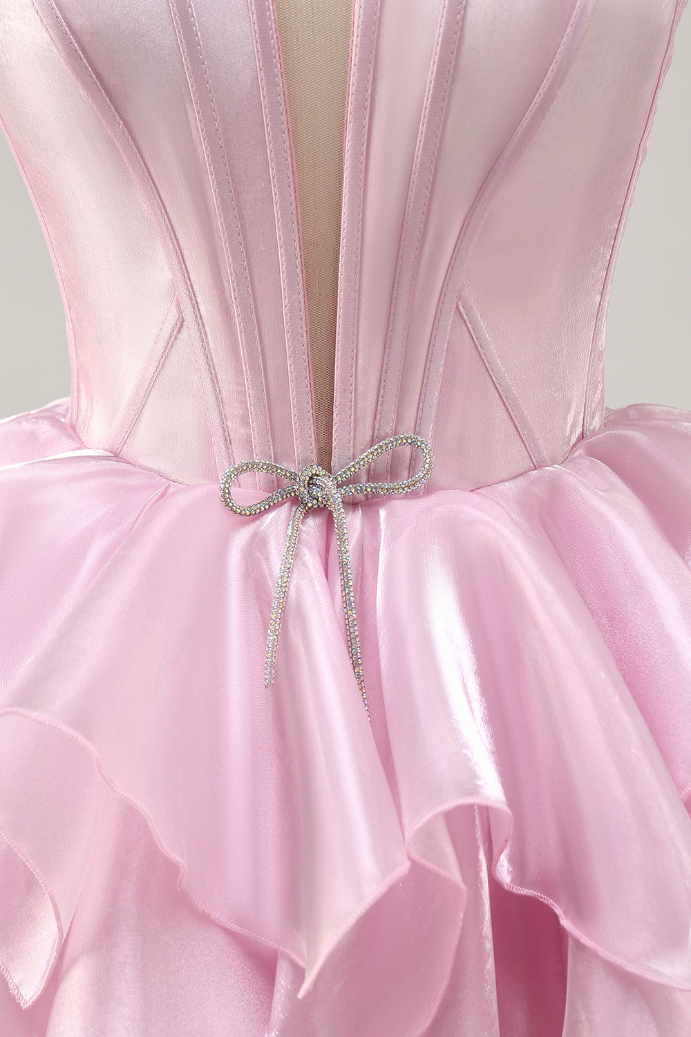 Pink A Line Corset Tiered Short Homecoming Dress with Ruffles