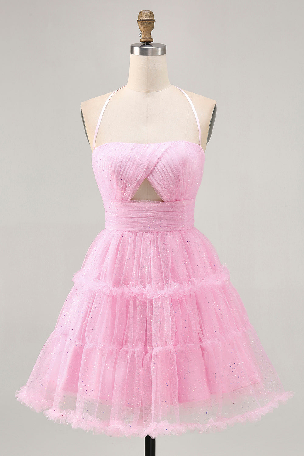 pink glitter homecoming dress Sparkly Pink Tiered A Line Strapless High Low Homecoming Dress with Sequins