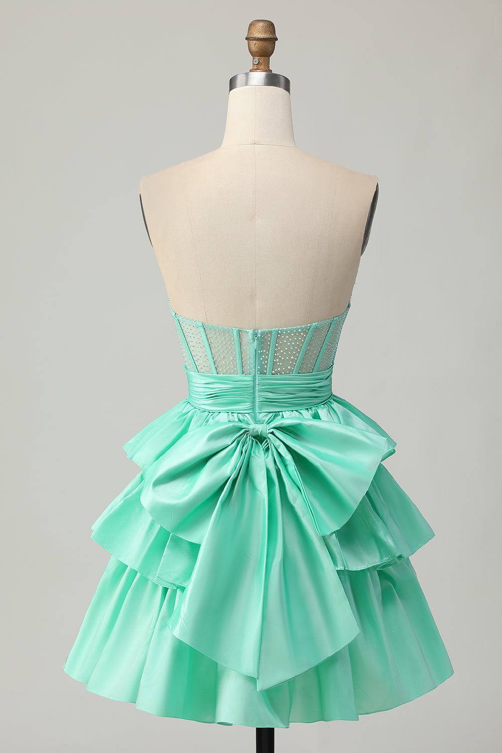 Sparkly Green Corset A Line Short Bow Homecoming Dress with Ruffles
