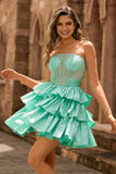 Sparkly Green Corset A Line Short Bow Homecoming Dress with Ruffles