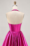 Fuchsia Metallic Halter A Line Short Corset Homecoming Dress