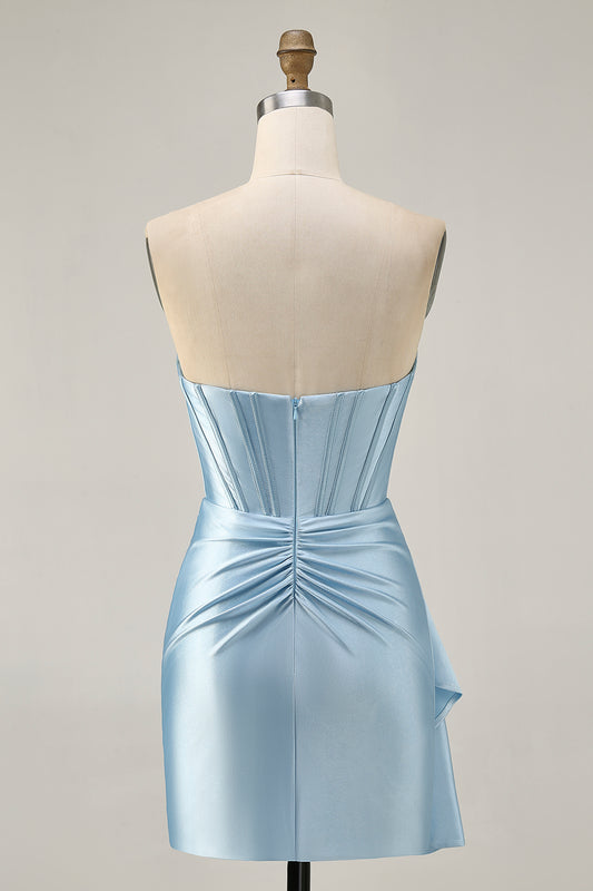 Sparkly Blue Corset Tight Short Homecoming Dress with Ruffles