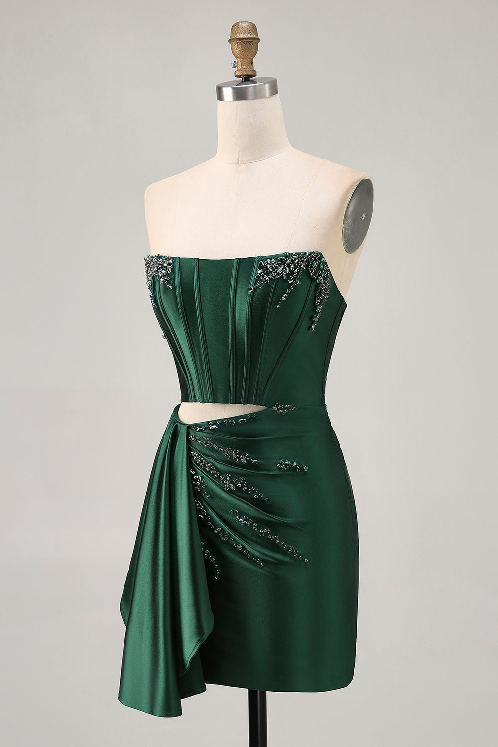 Sparkly Dark Green Tight Short Corset Homecoming Dress with Sash