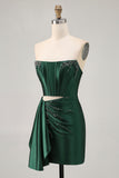 Sparkly Dark Green Tight Short Corset Homecoming Dress with Sash