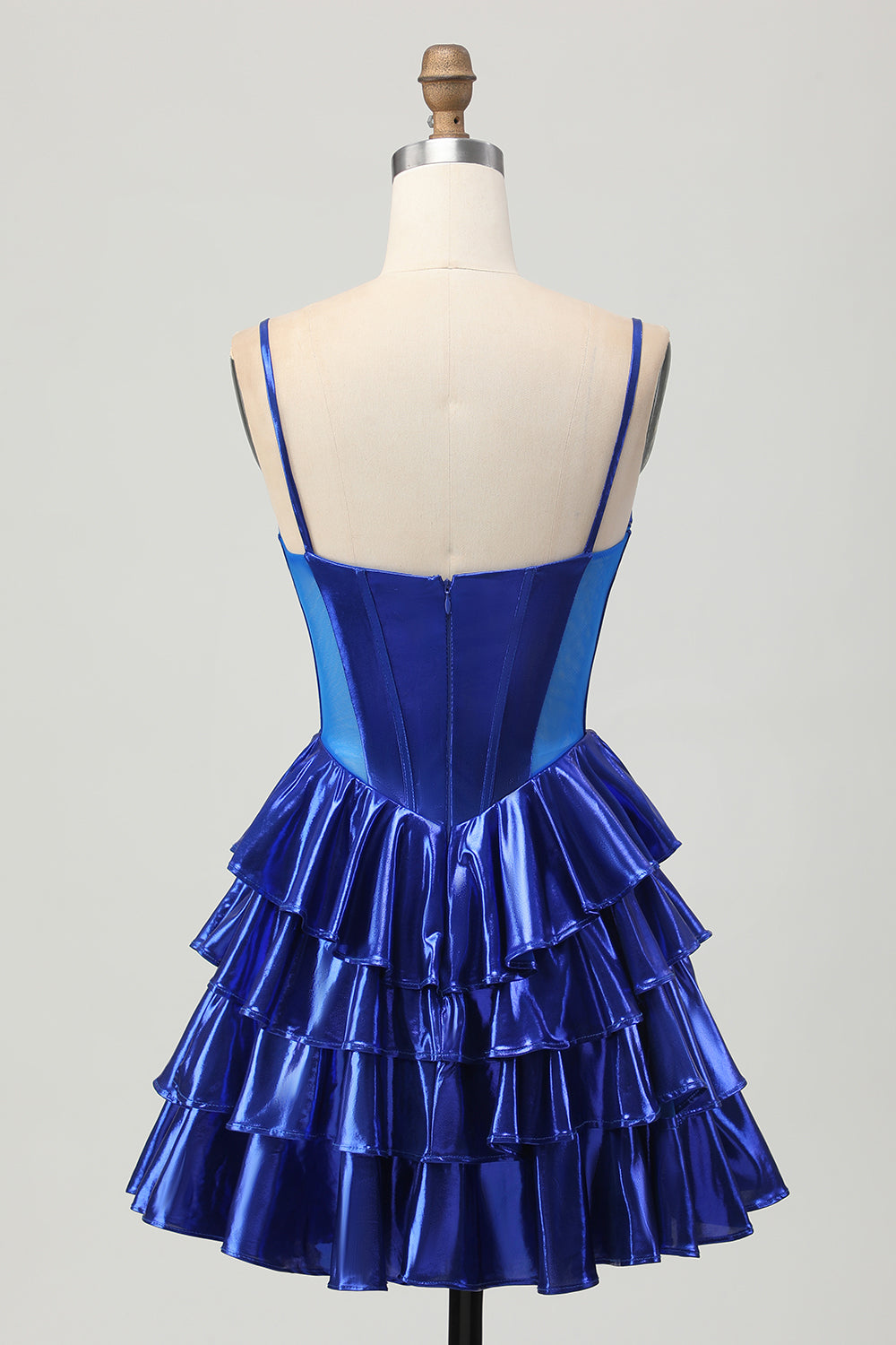 Sparkly Royal Blue Corset Metallic Short Ruffled Homecoming Dress with Bows