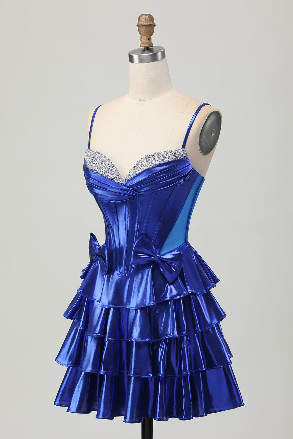 Zapakasa Women Sparkly Royal Blue Corset Ruffled Metallic Short