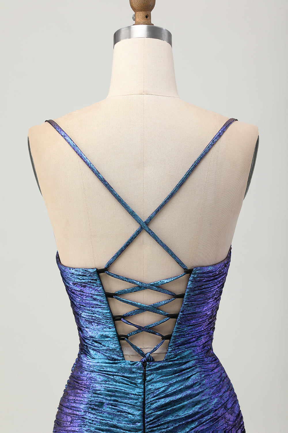 Sparkly Blue and Purple Metallic Floral Tight Short Homecoming Dress with Ruffles