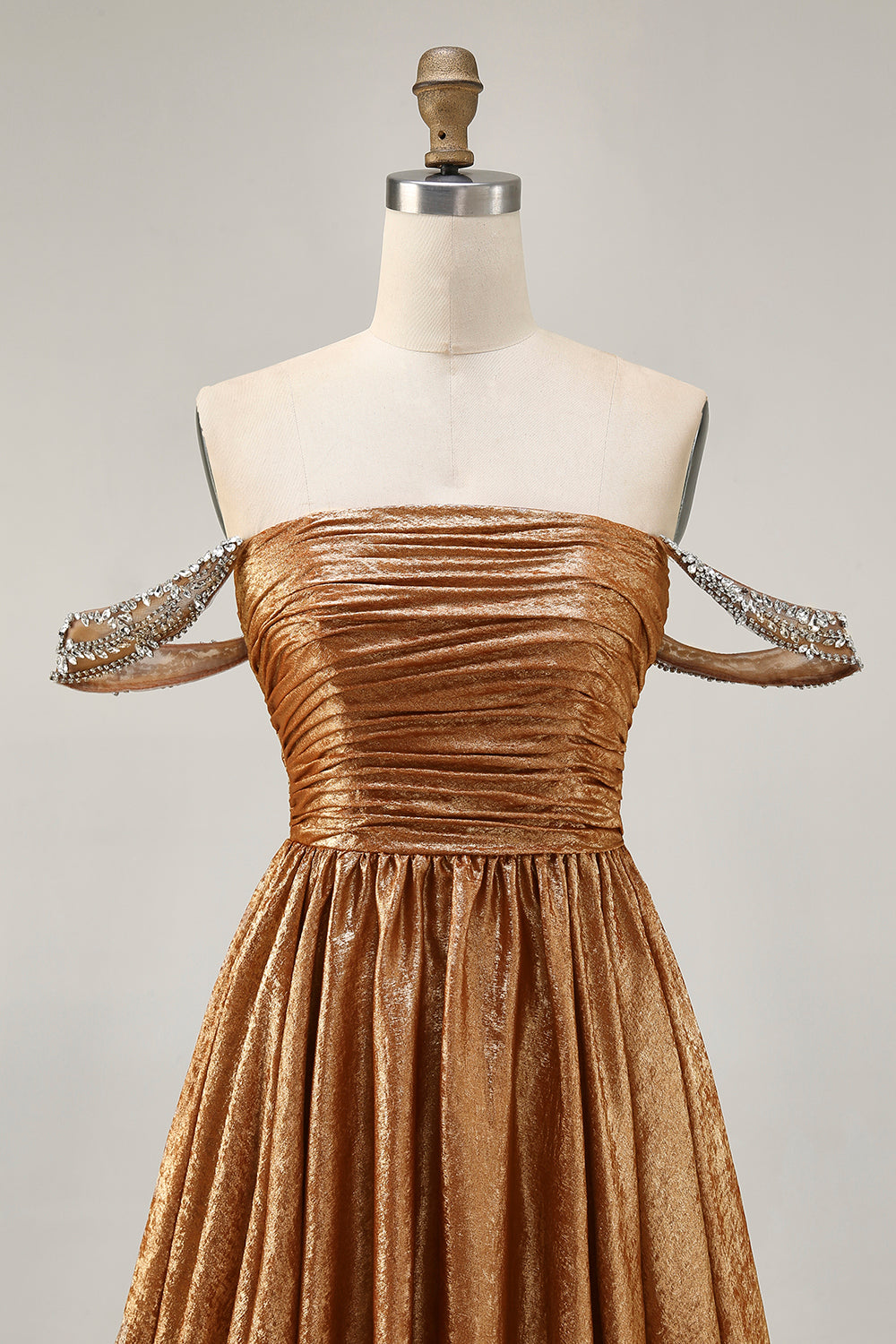 Sparkly Green Metallic A Line Off the Shoulder Short Homecoming Dress