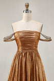 Sparkly Green Metallic A Line Off the Shoulder Short Homecoming Dress