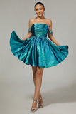 Sparkly Golden Metallic Off the Shoulder A Line Short Homecoming Dress