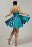 Sparkly Golden Metallic Off the Shoulder A Line Short Homecoming Dress