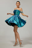 Sparkly Green Metallic A Line Off the Shoulder Short Homecoming Dress