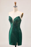 Sparkly Dark Green Tight Satin Short Homecoming Dress with Beading