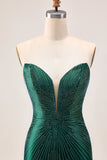 Sparkly Dark Green Tight Satin Short Homecoming Dress with Beading