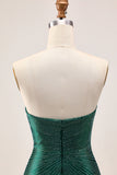 Sparkly Dark Green Tight Satin Short Homecoming Dress with Beading