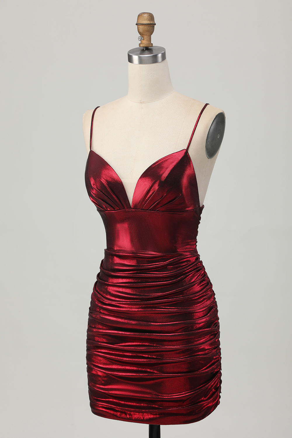 Zapakasa Women Burgundy Metallic Tight Short Homecoming Dress Ruched Spaghetti Straps Backless Cocktail Dress Zapakasa Women Burgundy Metallic Tight Short Homecoming Dress Ruched Spaghetti Straps Backless Cocktail Dress