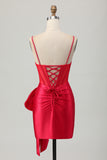 Sparkly Red Tight Corset Bow Short Homecoming Dress with Beading